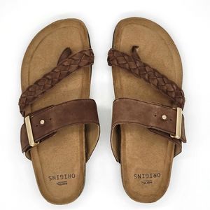 Earth Origins Slip-On Leather Sandals with Arch Support - 6W